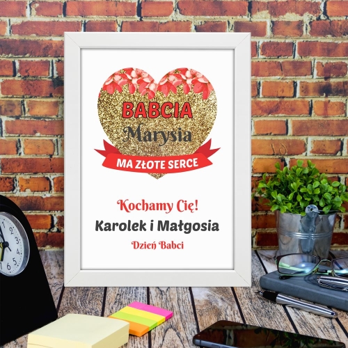 PLAKAT DLA BABCI ZŁOTE SERCE prezent na Dzień Babci