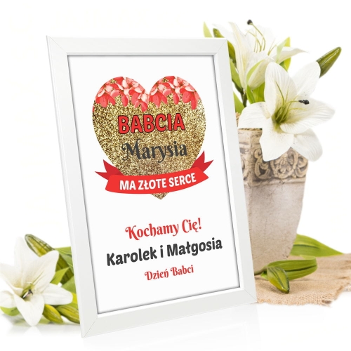 PLAKAT DLA BABCI ZŁOTE SERCE prezent na Dzień Babci