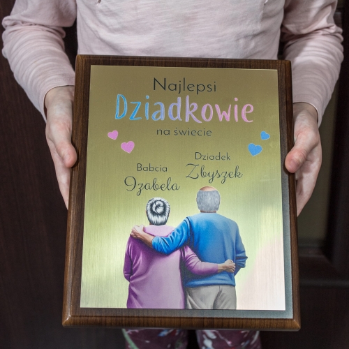 DREWNIANY ZŁOTY OBRAZEK prezent dla dziadków Z DEDYKACJĄ