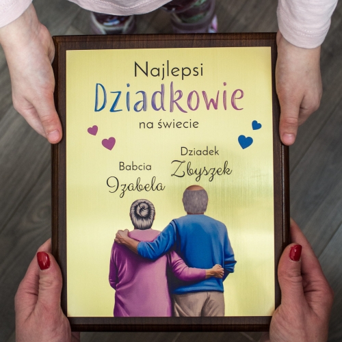 DREWNIANY ZŁOTY OBRAZEK prezent dla dziadków Z DEDYKACJĄ