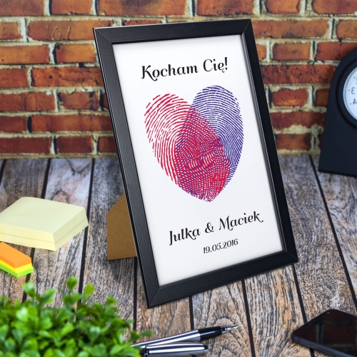CZARNA RAMKA PLAKAT A4 odciski palców i imiona romantyczny prezent