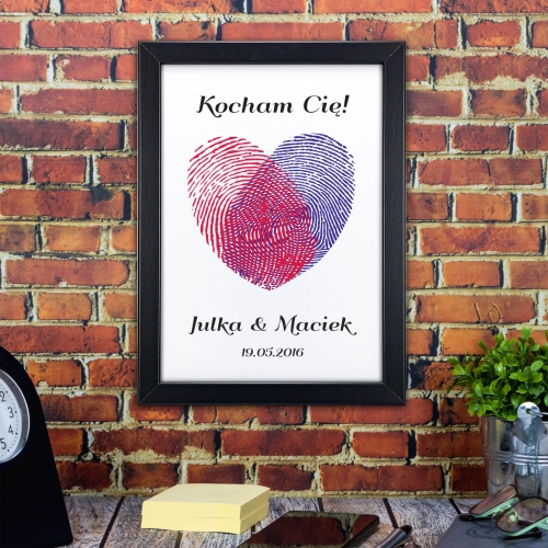CZARNA RAMKA PLAKAT A4 odciski palców i imiona romantyczny prezent