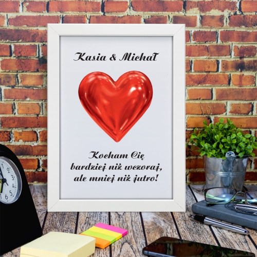 PERSONALIZOWANY PLAKAT DLA ZAKOCHANYCH serce w ramce imiona pary