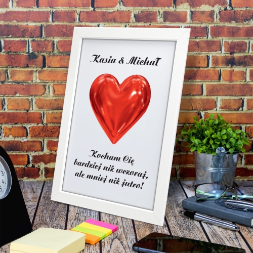 PERSONALIZOWANY PLAKAT DLA ZAKOCHANYCH serce w ramce imiona pary
