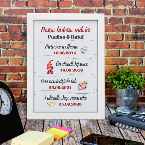 Romantyczny plakat HISTORIA MIŁOŚCI daty, wydarzenia personalizacja