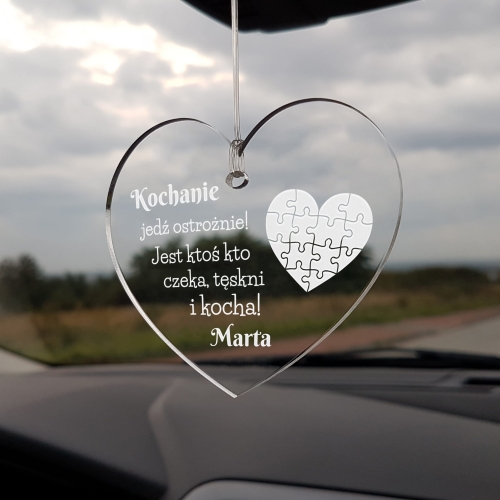Gadżet dla Niego zawieszka do auta serce JEDŹ OSTROŻNIE z grawerem