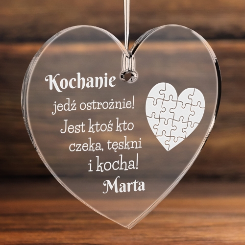 Gadżet dla Niego zawieszka do auta serce JEDŹ OSTROŻNIE z grawerem