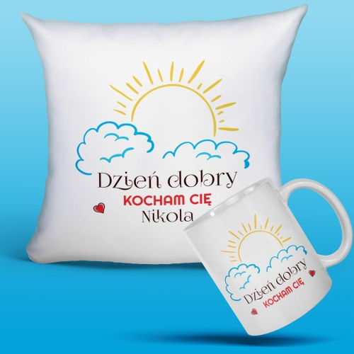 PREZENT NA WALENTYNKI zestaw poduszka kubek zawieszka Dzień Dobry