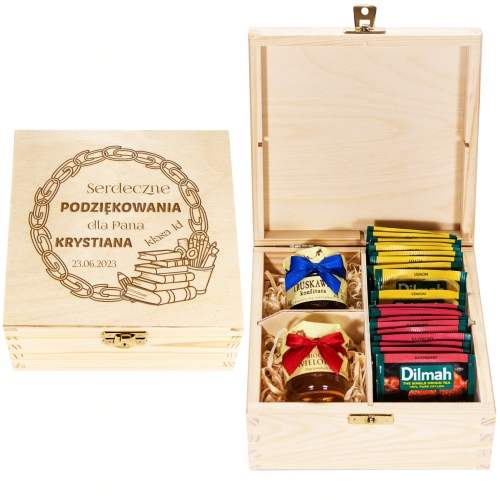 Zestaw prezentowy z miodem PODZIĘKOWANIE DLA NAUCZYCIELA grawer