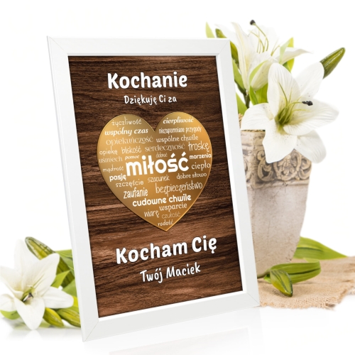 PLAKAT ZŁOTE SERCE wyjątkowy prezent dla Niej dla Niego Dziękuję za