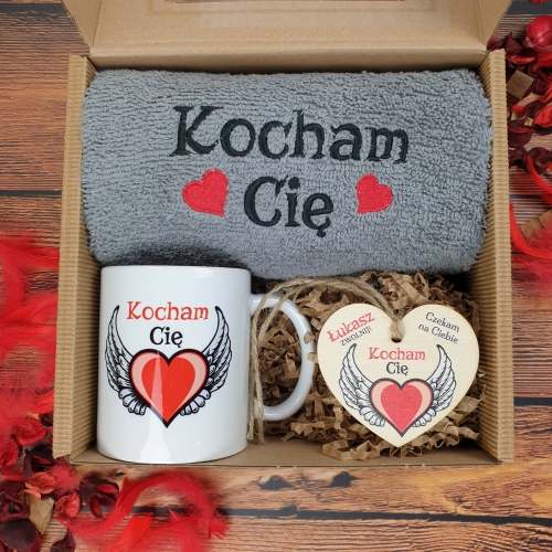 PREZENT DLA MĘŻA WALENTYNKI ROCZNICA kubek ręcznik zawieszka serce