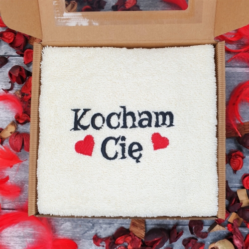 PREZENT DLA KOBIETY ręcznik haft Kocham Cię Walentynki Rocznica