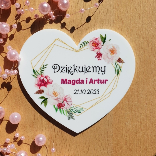 PODZIĘKOWANIA DLA GOŚCI WESELE eleganckie białe magnesy serce