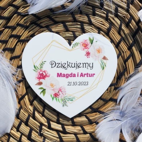 PODZIĘKOWANIA DLA GOŚCI WESELE eleganckie białe magnesy serce