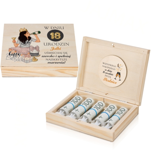 Pudełko na pieniądze z życzeniami NA URODZINY ZASTRZYK GOTÓWKI 