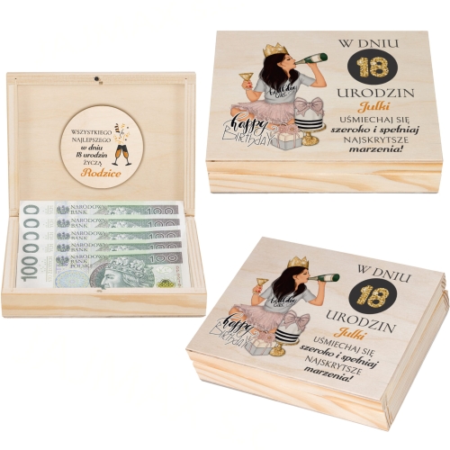 Pudełko na pieniądze z życzeniami NA URODZINY ZASTRZYK GOTÓWKI 