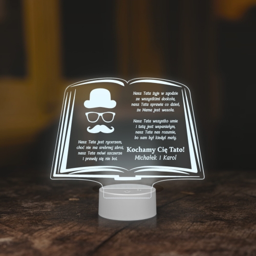 LAMPKA LED KSIĘGA pomysł na prezent na Dzień Taty grawer