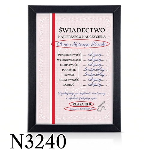 ŚWIADECTWO DLA NAUCZYCIELA prezent zakończenie LICEUM