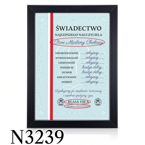 PREZENT DLA NAUCZYCIELA ŚWIADECTWO Z PASKIEM PODSTAWÓWKA