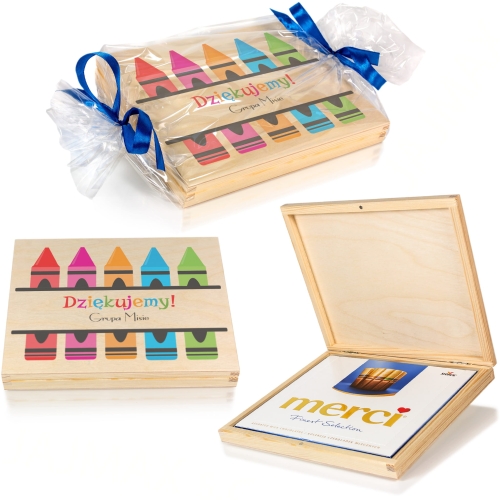 Drewniane pudełko PREZENT DLA NAUCZYCIELA nadruk