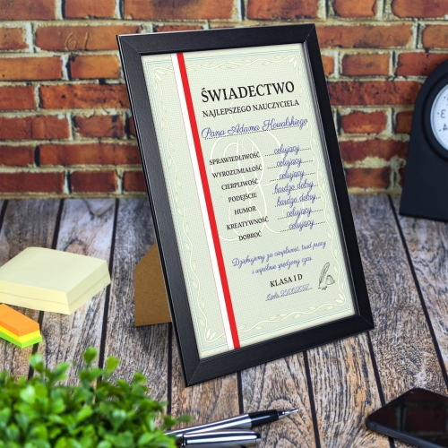 Świadectwo w ramce PAMIĄTKA DLA NAUCZYCIELA szkoła artystyczna
