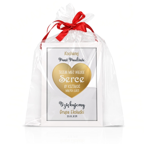 PODZIĘKOWANIA DLA NAUCZYCIELA złote serce w ramce prezent od klasy