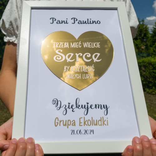 PODZIĘKOWANIA DLA NAUCZYCIELA złote serce w ramce prezent od klasy