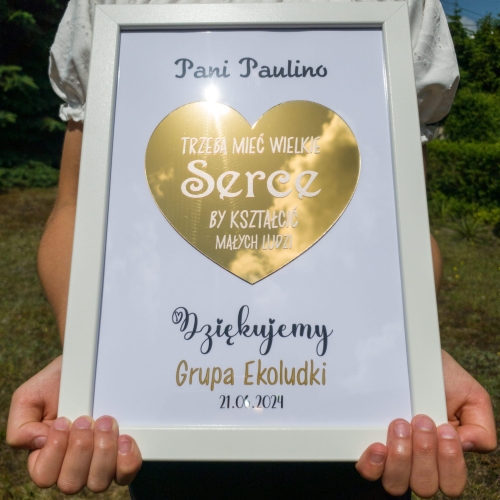 PODZIĘKOWANIA DLA NAUCZYCIELA złote serce w ramce prezent od klasy
