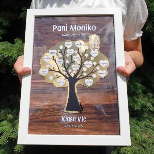 WYJĄTKOWY PREZENT DLA NAUCZYCIELA lustrzana ramka złote drzewa 
