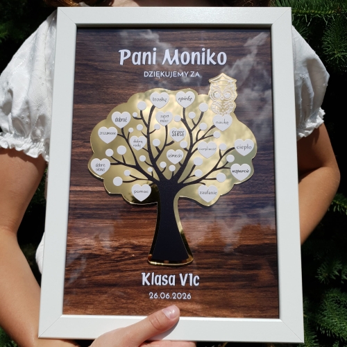WYJĄTKOWY PREZENT DLA NAUCZYCIELA lustrzana ramka złote drzewa 