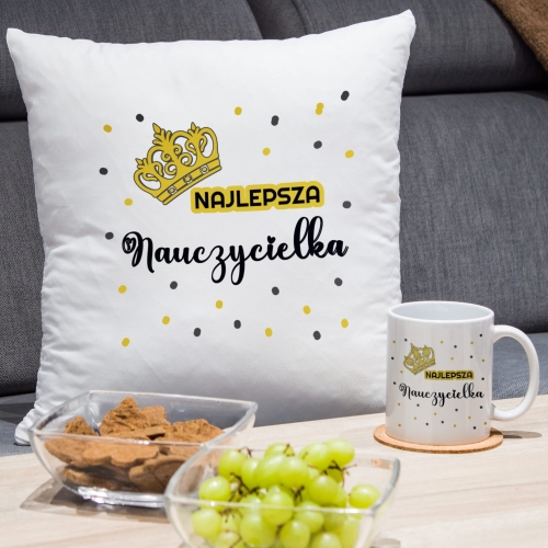 ORYGINALNY ZESTAW PREZENTOWY najlepsza nauczyciela kubek i poduszka
