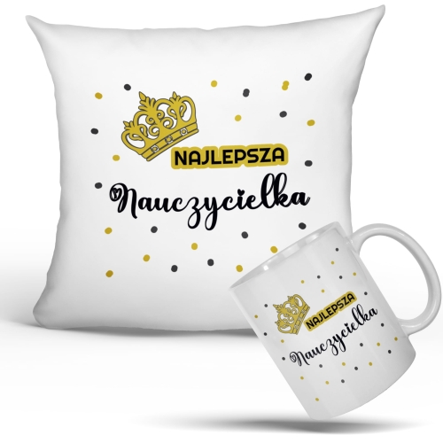 ORYGINALNY ZESTAW PREZENTOWY najlepsza nauczyciela kubek i poduszka