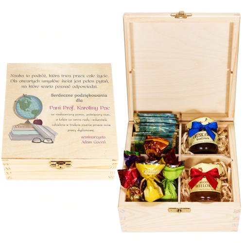 DREWNIANE PUDEŁKO SMAKOŁYKÓW zestaw dla nauczyciela prezent