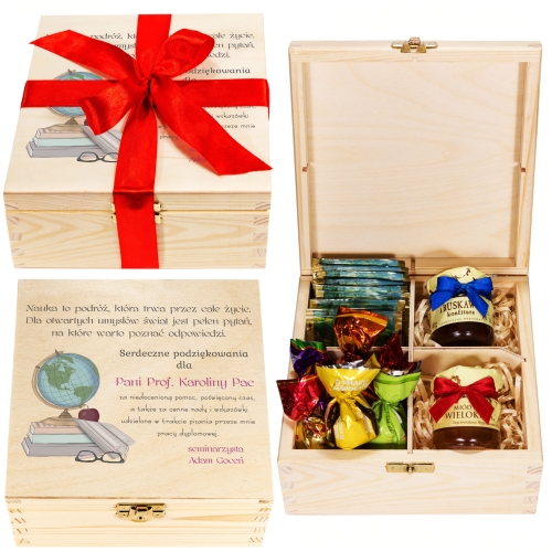 DREWNIANE PUDEŁKO SMAKOŁYKÓW zestaw dla nauczyciela prezent