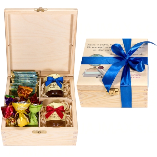 DREWNIANE PUDEŁKO SMAKOŁYKÓW zestaw dla nauczyciela prezent