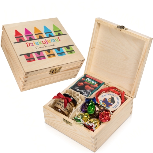 DREWNIANE PUDEŁKO Z MEDALEM DLA NAUCZYCIELA prezent od klasy