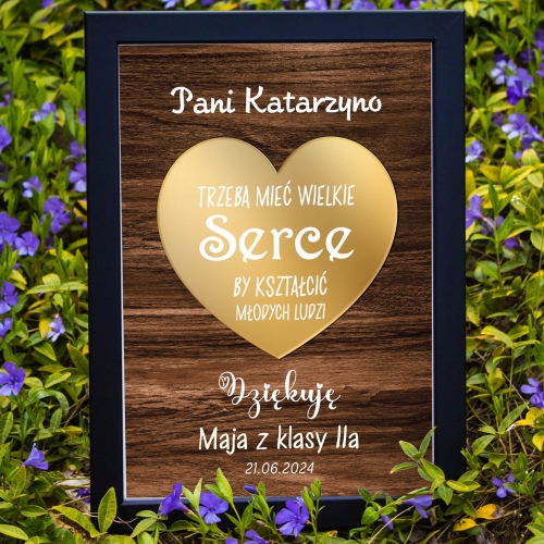 ZŁOTE SERCE W RAMCE prezent od klasy na zakończenie roku