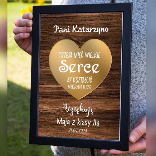 ZŁOTE SERCE W RAMCE prezent od klasy na zakończenie roku