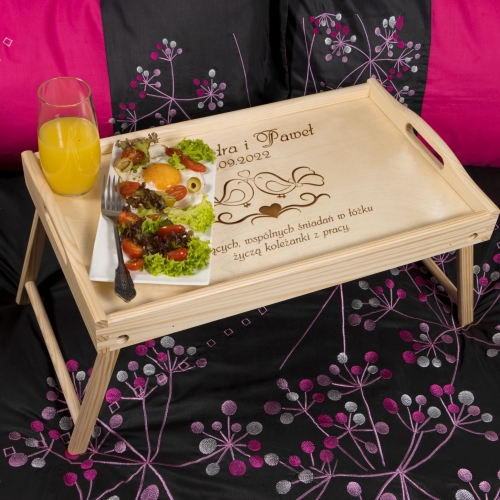 PREZENT NA WESELE Z GRAWEREM stolik śniadaniowy data ślubu imiona