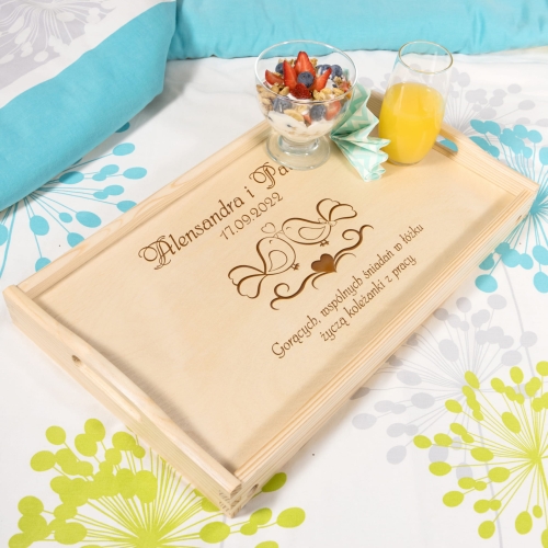 PREZENT NA WESELE Z GRAWEREM stolik śniadaniowy data ślubu imiona