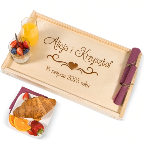 POMYSŁ NA PREZENT NA ŚLUB drewniany stoliczek grawer serce imiona nowożeńców