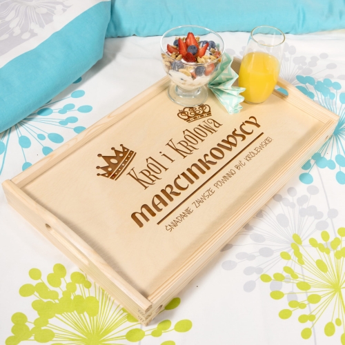 STOLIK ŚNIADANIOWY oryginalny prezent ślubny król i królowa grawer