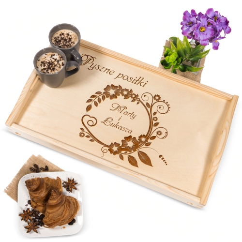 DREWNIANY STOLIK ŚNIADANIOWY prezent dla nowożeńców z imionami