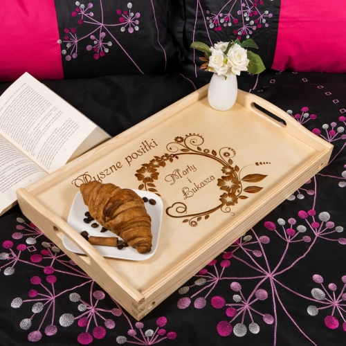 DREWNIANY STOLIK ŚNIADANIOWY prezent dla nowożeńców z imionami