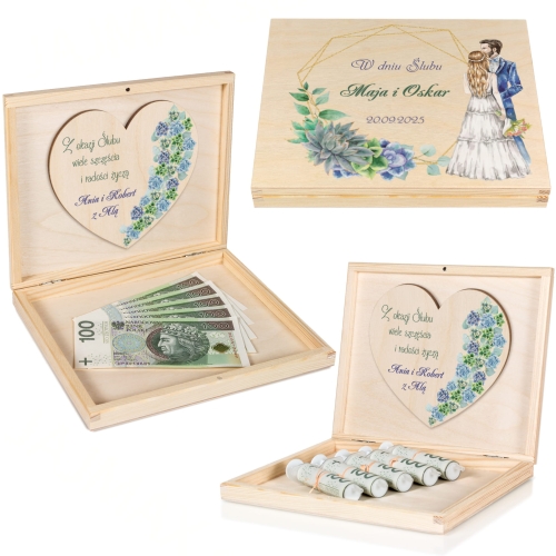 NOWOCZESNA KOPERTA NA PIENIĄDZE prezent pudełko z sercem na ślub