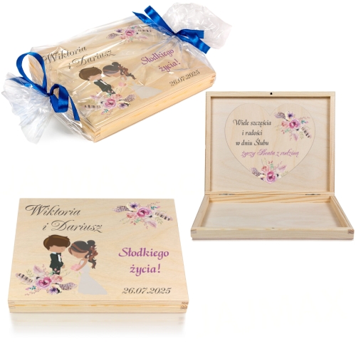 Kartka z życzeniami DREWNIANE PUDEŁKO NA PIENIĄDZE prezent ślubny