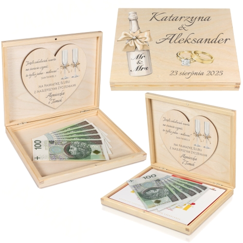 PUDEŁKO Z ŻYCZENIAMI cytat prezent na wesele dla młodych imiona