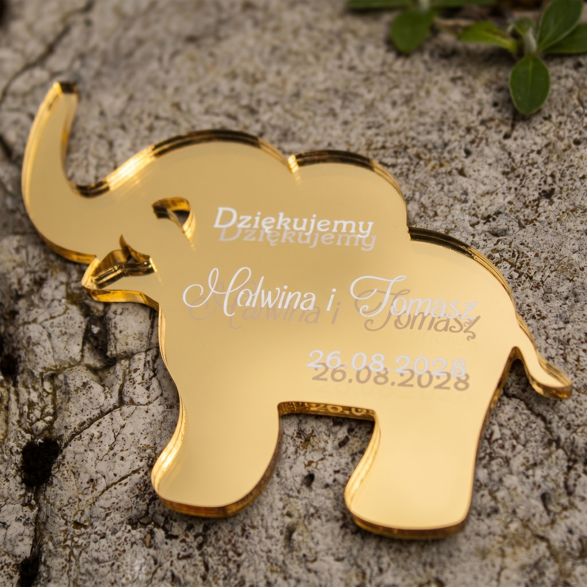 Podziękowania dla Gości na Ślub Złoty Magnes Słoń Personalizowany